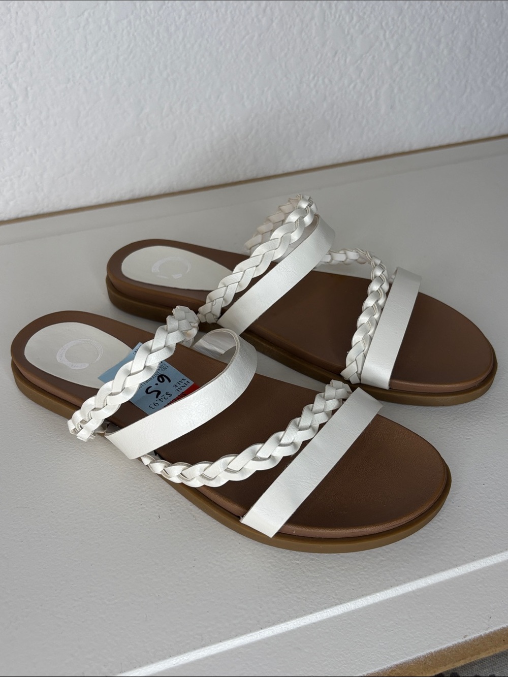 Journee Collection Colette White Braided-Strap Slide Sandals 6.5W - Picture 4 of 11